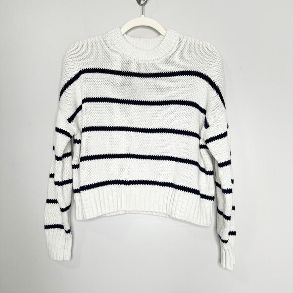 Jenni Kayne Chloe Striped Cropped Pullover Sweater Ivory Navy Cotton XXS - Picture 2 of 7